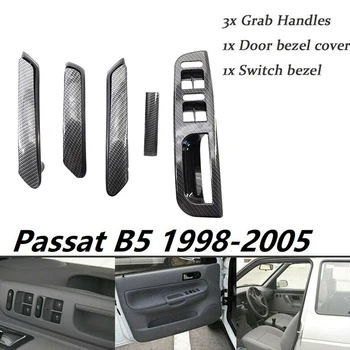 Passat B5 1998-2005 için Karbon Fiber Yeni İç Kapı Kolu Pencere Paneli Trim 5 Adet