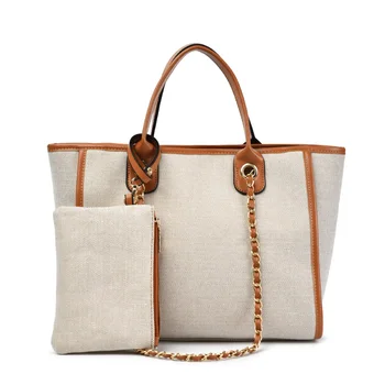 Moda tuval 2 parça lady çanta yüksek kalite zincir büyük kapasiteli omuz çantası marka tasarımcısı messenger çanta ve cüzdan 2022