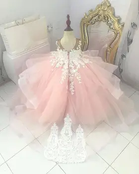 Sevimli Prenses Elbise Doğum Günü Aplike Dantel Çiçek Kız Elbise Parti Noel Kıyafeti Çocuk Giyim Boyutu 1-16Y