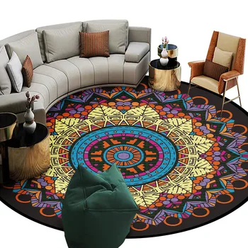 Yuvarlak Retro Mandala oturma odası halısı Aile Yanı Otel Asılı Sepet Mat Egzotik Etnik Tarzı Kat Mat yatak odası halısı