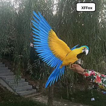 Büyük simülasyon kanatları papağan modeli köpük ve kürkler gerçek hayat mavi ve sarı papağan modeli hediye yaklaşık 60x100 cm xf1032