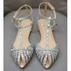 Gümüş Glitter Sapanlar Düz Sandalet Ayak Bileği Toka Özelleştirme Kadın Ayakkabı FSJ19081706