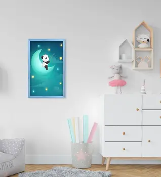 BK Ev Panda Tasarım Dekoratif Mavi Ahşap Çerçeveli Çocuk Odası Tablo-1