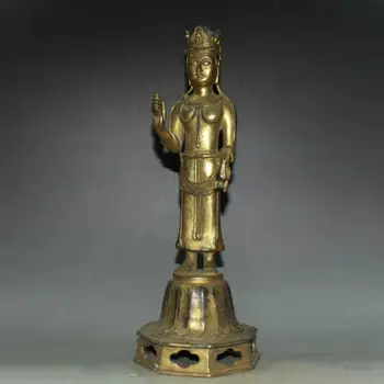 Nadir Eski Çin Jin Dyansty bakır Ayakta Buda Heykeli