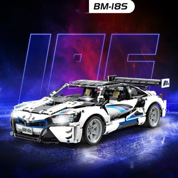 Teknik Süper Yarış Araba BM ı8S 1:10 Modeli Tuğla Set MOC Hızlı Hızlı Spor Araç Yapı Blok Oyuncaklar Çocuklar ıçin noel hediyesi