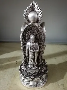 Çin koleksiyonu Gümüş bakır dekorasyon Üç tarafı guanyin mefruşat ürünleri bakır madeni yükleyici gümüş Buda
