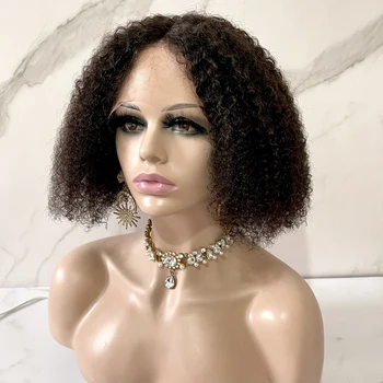 BLG Dantel Kısmı İnsan Saç Peruk Kinky Kıvırcık Brezilyalı Remy Saç Peruk T Kısmı Dantel Peruk Ön Koparıp Ile Bebek Saç