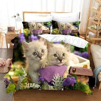 Güzel Küçük Kediler Yatak Seti 3d Nevresim Setleri Yorgan Çarşaf Ikiz Kraliçe Kral Tek Boyutu Fantezi Lüks Fshion Hayvan