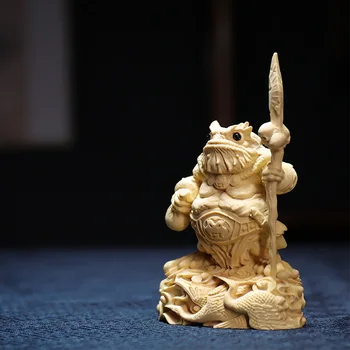 Şimşir 11 cm Altın Kurbağa Genel Heykel Ahşap Oyma Çin Efsane Hayvan Heykeli Şanslı Maskot Ev Dekor