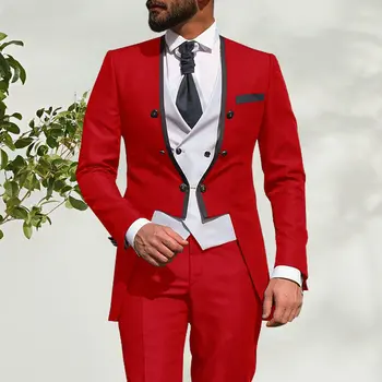 Yeni İtalyan Tailcoat 2021 Tasarım Erkekler Suit 3 Parça ıçin Slim Fit Düğün Damat Smokin Damat Sağdıç Blazer Yelek Pantolon ıle