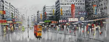 El Boyalı Yağlıboya Tuval üzerine Soyut Hong Kong Tramvaylar Sokak Tuval Boyama Duvar sanat resmi Ev Dekorasyon için Paiting