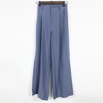 170-175 cm Sonbahar Geniş Bacak Pantolon Kadın Elastik Bel Pantolon Zarif Ofis Bayanlar Haki Pantolon Artı Uzunluğu Mor Gri