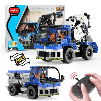 Şehir Mühendislik Teknik Uzaktan Kumanda Araba RC Çimento mikser kamyonu Yapı Taşları Inşaat Tuğla Oyuncak Çocuklar Için Hediye 0