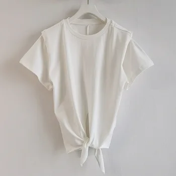 2021 Yeni Yaz Yüksek Kalite Kadın T-shirt Gevşek Moda Bayanlar Tee Yuvarlak Boyun Düz Renk Rahat Zarif Kadın T736 Tops