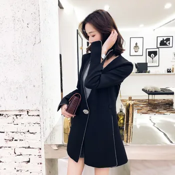 Yeni 2020 Zarif Blazer Kadın Kruvaze Blazers Bayanlar Siyah Uzun Kollu Takım Elbise Ceket Dış Giyim Sıcak Satış LX2141