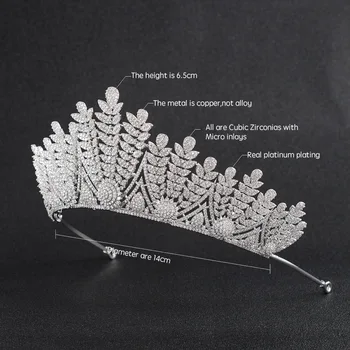 Kristaller CZ Kübik Zirkonya Düğün Gelin Kraliyet Yapraklar Tiara Diadem Taç Kadınlar Balo Saç Takı Aksesuarları CH10128