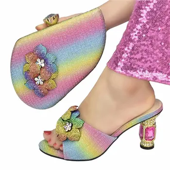 Şampanya Yeni Varış İtalyan tasarım Bayanlar Ayakkabı ve çanta seti düğün ayakkabı ve çanta Kadınlar için nijerya çanta ve ayakkabı seti