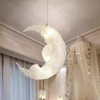 Ay lambaları Modern kolye LED Ay yıldız avize çocuk yatak odası asılı lamba ev fikstür ışık noel süslemeleri için