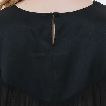 VOA Ipek Elastik Dimi Siyah Kare Yaka Üç Boyutlu Dokuma Tasarım Georgette Mikro-şeffaf Pelerin Kadın Tişörtleri BE638 0