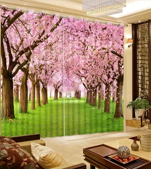 3d perde Özel herhangi bir boyut çiçek pencere perdeleri pembe manzara orman modeli ev perdeleri oturma odası için Perdeler Yüksek Kalite