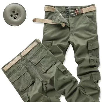 Askeri Kargo Pantolon Erkek Tulum Rahat Pamuk Taktik Kamuflaj Pantolon Çok Cepler Ordu Düz Slacks Baggy Pantolon A35