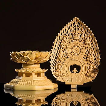 Masif ahşap Küçük Buda tabanı ve arka ışık heykeli tabanı oyuncak ev dekor DIY