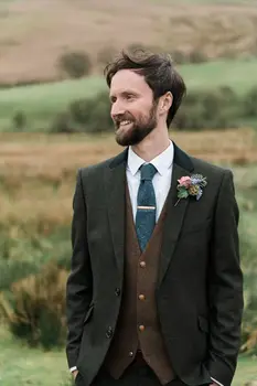 (Ceket + Pantolon + Yelek) Son erkek Düğün Suit Özel Tasarım Kış Erkek Tüvit 3 Parça Için En Iyi Erkek Terno Masculino Custom Made