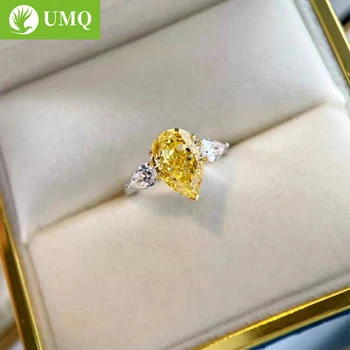 UMQ 100 %925 Ayar Gümüş 4 Karat Su Damlası Pembe Sarı Yüksek Karbon Elmas Yüzük Kadınlar Için Köpüklü Düğün Güzel Takı