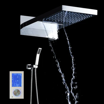 Banyo Yağış Şelale Duş Başlığı Termostatik Dokunmatik Ekran Vana Mikser Duş Bataryası Seti Sistemi İle duş başlığı