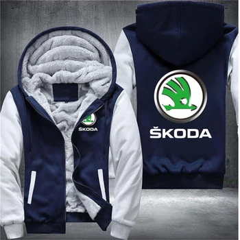 Kış Skoda Baskı Araba Logosu Hoodies Harajuku Fermuar Kalınlaşmak Polar Ceket Spor Koleji Erkek Pamuk adamın Rahat Ceket Sıcak Tops