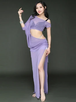 Yeni Oryantal Dans Takım Elbise Yar Kısa Kollu Performans Dansçı Oryantal Dans Elbise uzun Elbise Kadın Dans Danceset Dans Kostümleri