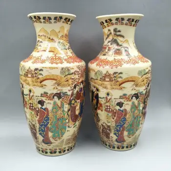 Çin Jingdezhen Porselen Vazo El-Boyalı Hizmetçi Büyük Vazo bir Çift