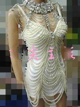 Sparkly Tam elmas omuz dekorasyon hollow inci elbise bar okyanus parti gogo inciler sahne kostüm