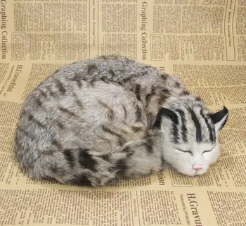 Simülasyon uyku kedi polietilen ve kürkler doğal renk kedi modeli hediye yaklaşık 28x22x8 cm y0186