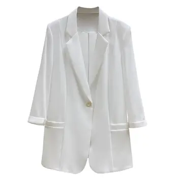 Yaz Örtü Ince Takım Elbise Ceket Kadın 2021 Yeni Rahat Moda Mizaç Yönlü Tasarım Beyaz Blazer Bir Düğme zh1337
