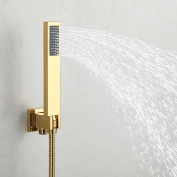 Pirinç Fırçalanmış Altın Duvara Monte Banyo Duş Seti Banyo Mikser Musluk Kare Yağmur Duş Musluk