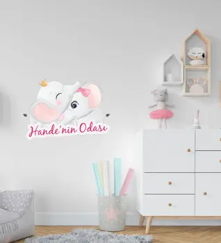 Kişiselleştirilmiş Sevimli Fil Tasarım Çocuk Odası Duvar Sticker-9