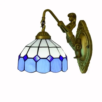 Mavi Akdeniz duvar lambaları Tiffany sanat vitray duvar ışıkları Vintage Mermaid vücut banyo aynası ışık