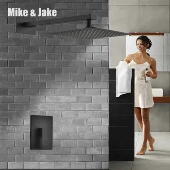 Siyah banyo duş seti 10 inç duş Siyah Banyo duş Musluk duvar gizli kurulum siyah duş mikser 0