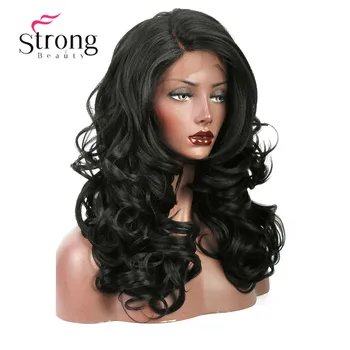 StrongBeauty dantel ön peruk uzun Katmanlı vücut dalga ısıya dayanıklı / L Kısmı Dantel doğal siyah sentetik peruk kadın