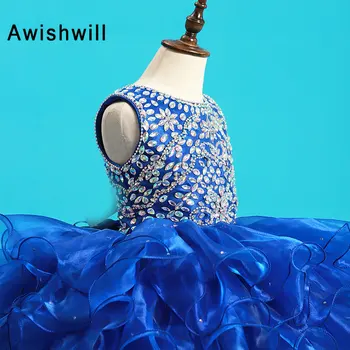 Real Resimleri Yüksek Düşük Pageant Elbise Kızlar İçin Kolsuz Boncuklu Organze Çiçek Kız Elbise 2020 Kız İlk Communion Elbise