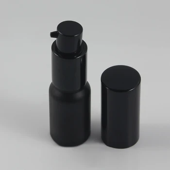 Toptan 50 adet 10 ml cam siyah frost losyon boş şişe ile siyah pompa, 10 ml küçük galss kozmetik şişe için sıvı krem