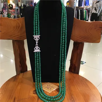 Taç CZ basit çok katmanlı Yeşil Akik YEŞİM Uzun Kolye kazak zinciri Avrupa ve Amerikan moda hediye 25 inç