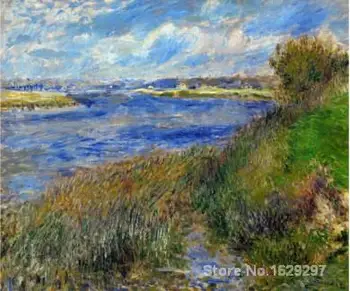 Pierre Auguste Renoir La Seine a Champrosay'ın yağlıboya tabloları Champrosay'daki Seine Nehri'nin Kıyıları El boyaması Yüksek kalite