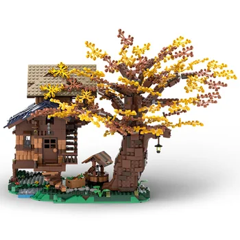 MOC Creator Sokak Görünümü Yapı Taşları Köy Şehir Mimarisi Ağaç Ev Modeli Tuğla Çocuklar DIY Oyuncaklar Çocuk Noel Hediyeler Için