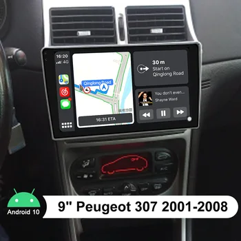 Radyo Teyp Stereo Ses Araba Merkezi Multimedya 1 din Çalar Bluetooth Oto 9 İnç Android 10 İçin Peugeot 307 2001-2008