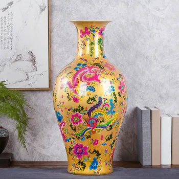 Jingdezhen Büyük Porselen Zemin Vazo Altın Emaye Ev Dekorasyon Çiçek Vazo