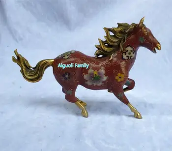 Sanat Koleksiyon Çin Eski Emaye Işi Bronz Oyma Kırmızı At Heykeli / Ev Dekorasyon Hayvanlar Heykel At Modeli Iyi Hediyeler