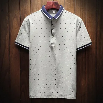 Moda Yeni Erkek Yaz Kısa Kollu Turn Down Yaka günlük t-Shirt Polka Dot İnce Streetwear Erkek Tees Üst Artı Boyutu M-4XL 1