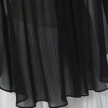 VOA Ipek Elastik Dimi Siyah Kare Yaka Üç Boyutlu Dokuma Tasarım Georgette Mikro-şeffaf Pelerin Kadın Tişörtleri BE638 1